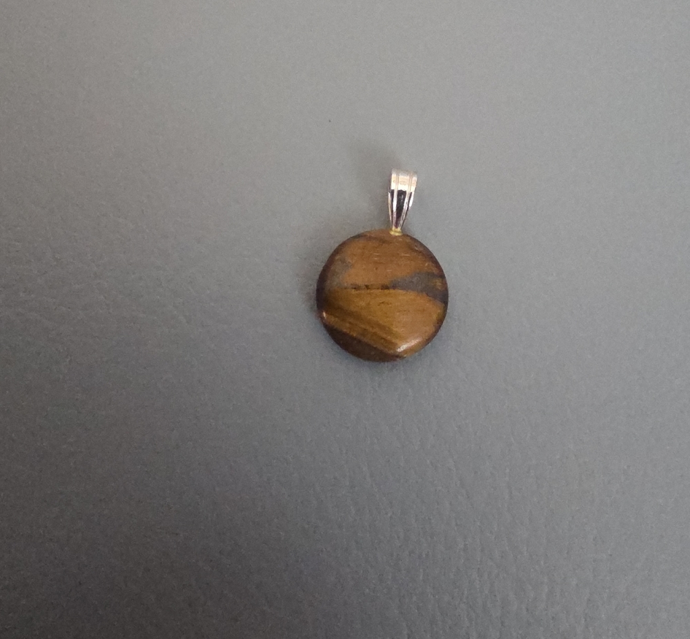 Brown Tiger Eye Round Stone Pendant Necklace -